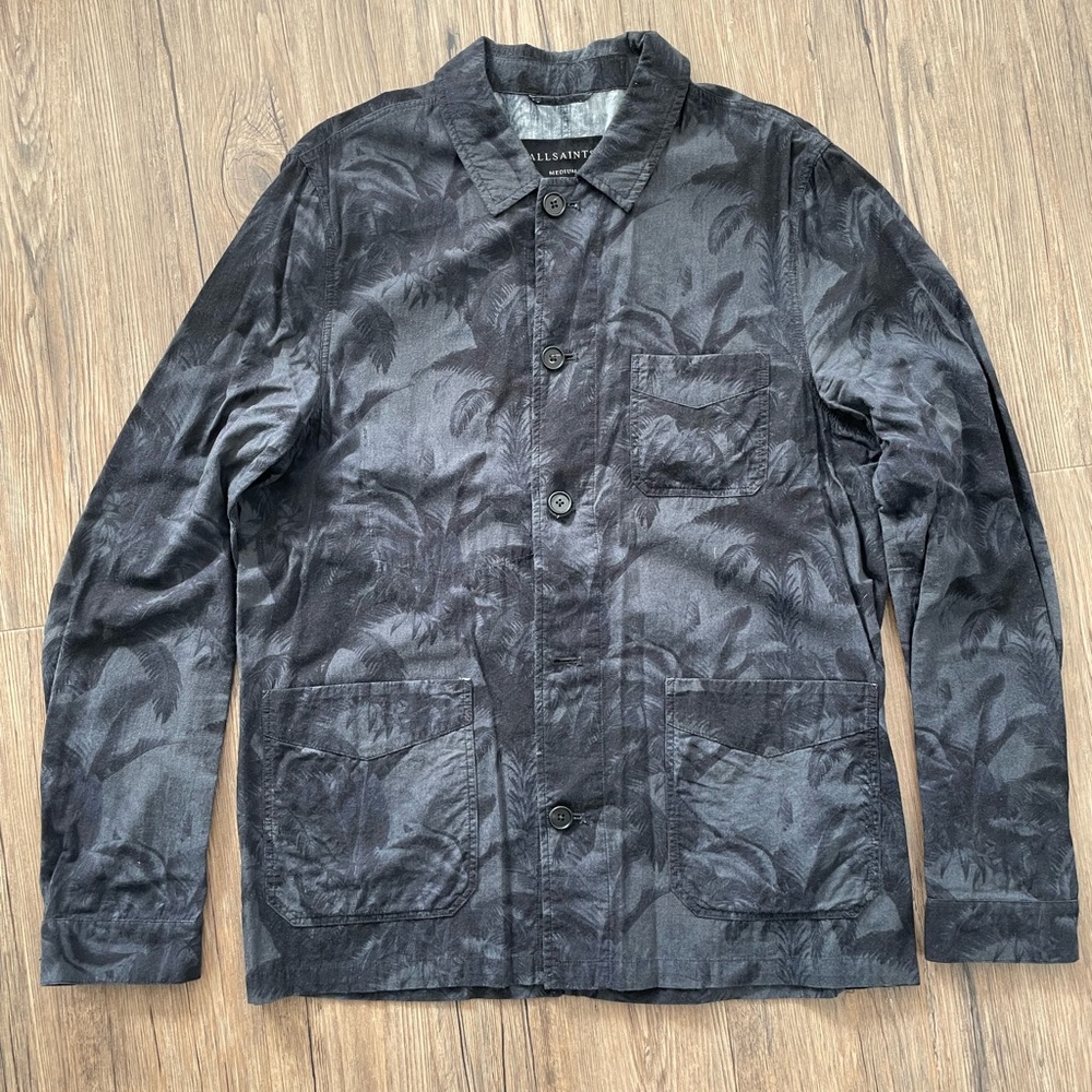 AllSaints Black Floral Japanese Cloth Flannel Shirt Jacket Medium